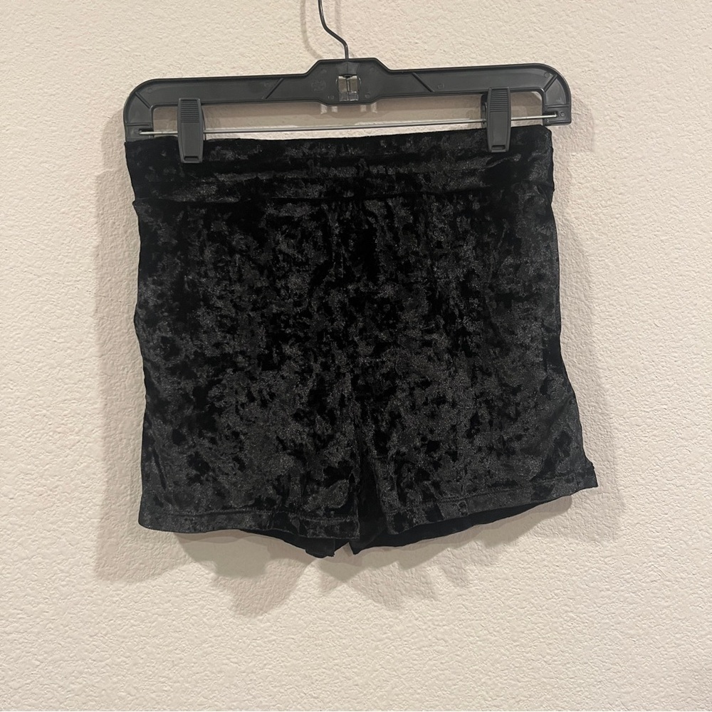 BuffBunny size xsmall black velvet shorts missing drawstring zipper pockets